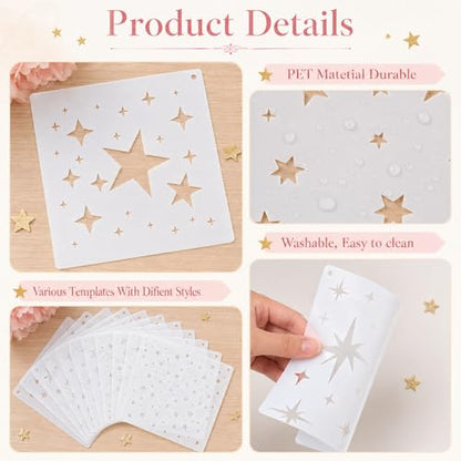 20 Pcs Star Stencils for Painting, 5.9inch Large Star Stencil Set | Reusable Stencils for Crafts, DIY Drawing Template for Crafts Home Decor on Wood, Canvas, Paper, Fabric, Walls, Furniture