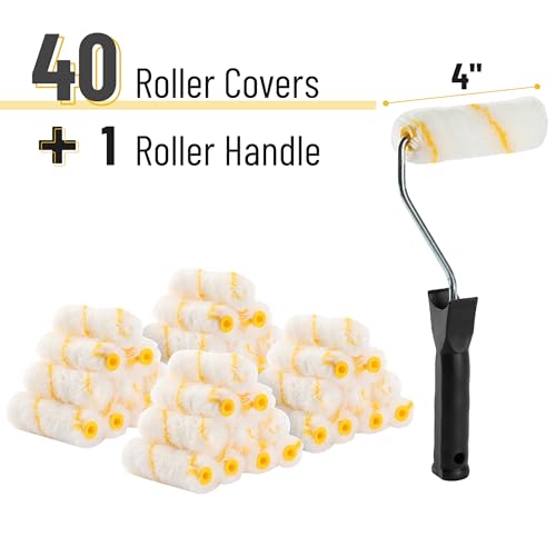 Bates- Paint Rollers, 4 inch Paint Roller with 40 Covers, Wall Painting Tool - color: White, size: 4 inch Paint Roller+40 Covers