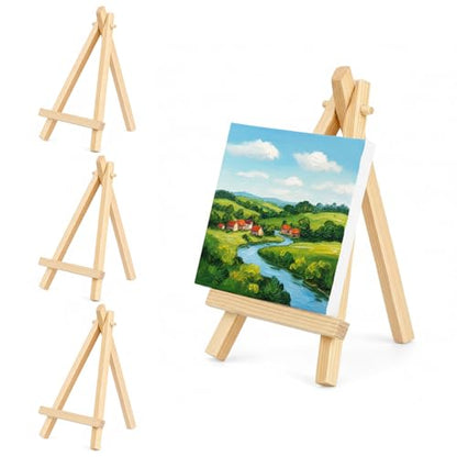 4 PCS Mini Wood Display Easels Wooden Small Tabletop Tripod Easels for Displaying Art Craft Canvas Paintings Easel Small Easel for Offices Photos Canvas Paintings Crafts
