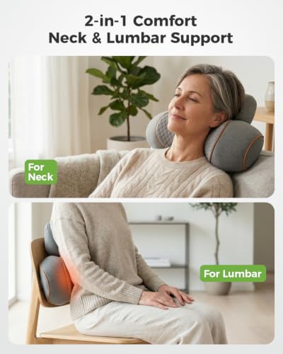3-in-1 Neck Massager Pillow for Pain Relief Deep Tissue with Heat, Cordless & Rechargeable Massager with Traction for Neck Hump & Shoulder Comfort, Memory Foam Pillow