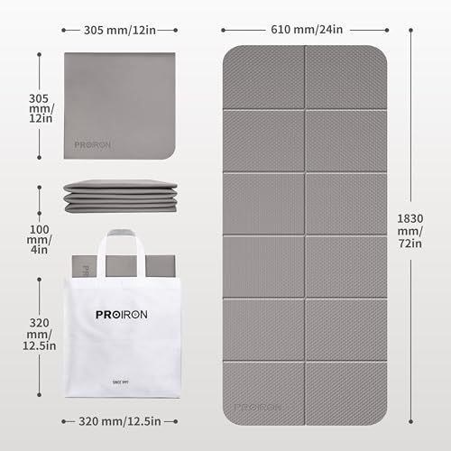 PROIRON Foldable Yoga Mat 0.24"/0.16" for Home Workout & Travel, Non Slip Travel Yoga Mats with Carry Bag, Packable Yoga Mat for Home Gym, Pilates, Fitness,Stretching - color: (0.24" TPE) Brown