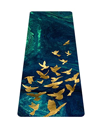nuveti Printed Travel Yoga Mat 1/16 Inch Thick Non Slip Fitness Workout Mat | with Carrying Bag, Foldable Lightweight Suede & Natural Rubber Yoga Mat for Yoga Pilates and Fitness 72" L x 24" W x 1.5mm - color: BaiNiaoZhengMing