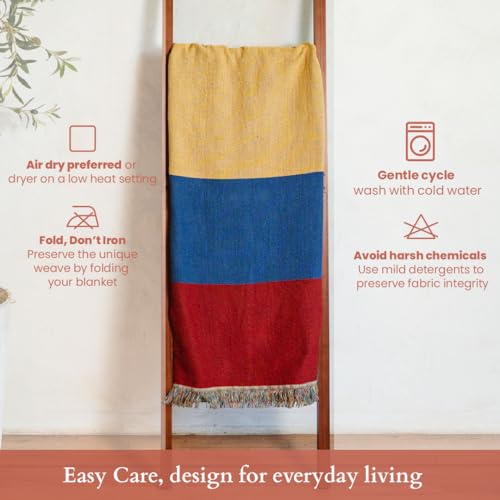 Colombia Flag Woven Throw Blanket – Colombian Blanket for Couch, Bed or Wall – Woven Not Printed – 50x70 Cotton Blend Throw for Colombians Living Abroad - color: Colombia