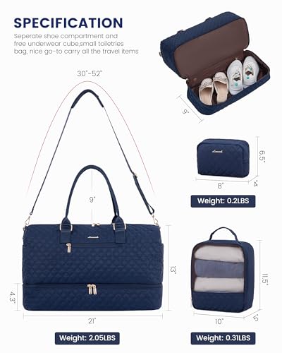 LOVEVOOK Travel Duffle Bag for Women, Weekender Overnight Bag with Shoe Compartment, Carry on Bag with Toiletry Bag, Gym Duffel Bag with Wet Pocket, Hospital Bags for Labor and Delivery 3 Pcs Set - color: Navy, size: Large