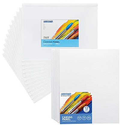 FIXSMITH Canvas Boards for Painting 11x14 Inch, Super Value 12 Pack White Blank Canvas Panels, 100% Cotton Primed, Painting Art Supplies for Professionals, Hobby Painters, Students & Kids - size: 11"×14"