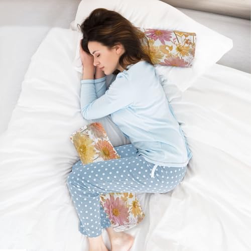 Bolster Pillow Neck Pillow Round Soft Health Memory Foam Pillows Long Cylindrical Body Pillow with Removable Cover Cute Back Yoga Chrysanthemum Flower Herb 17" x 5.5" - color: Chrysanthemum Flower Herb
