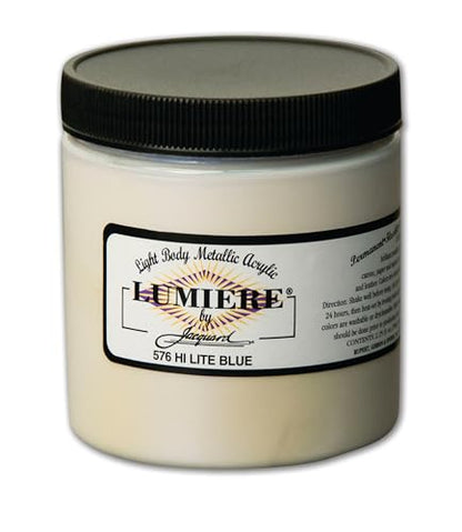 Jacquard Lumiere 8oz Fabric Paint Hi Lite Blue - Metallic Paint for Fabric Paper Wood Ceramic and Metal - Light-bodied Metallic Acrylic Paint - Lightfast & Vibrant Metallic Acrylic Paints - color: Hi Lite Blue, size: 8 Fl Oz (Pack of 1)