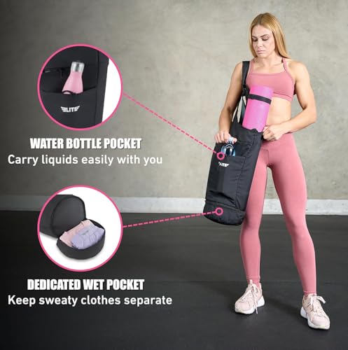 Elite Yoga Mat Bag for Women & Men, Yoga Gym Bag with Wet Pocket, Bottle & Zipper Pockets, Yoga Workout Essentials Carrier Yoga Bag with Mat Straps, Adjustable Shoulder Straps Carry on Sports Bag