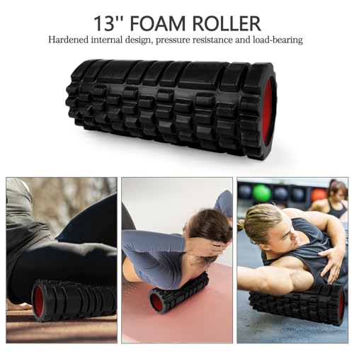 5 in 1 Foam Roller Set High Density Patented Foam Roller for Exercise | Foam Roller Massage Stick, Massage Ball, Resistance Band for Deep Muscle Massage Pilates Yoga Trigger Point Release Black - color: Pure Black