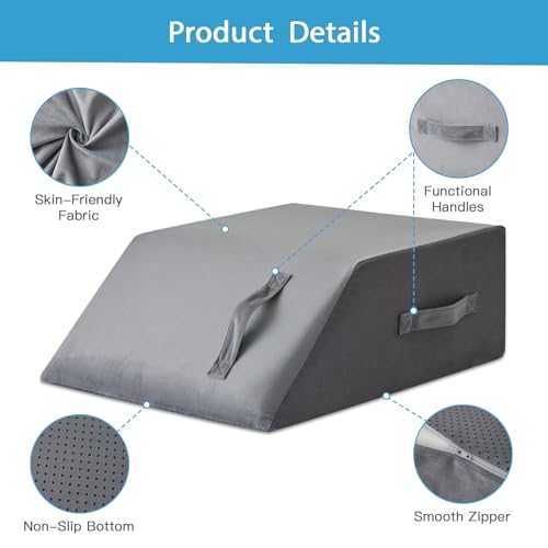 MEGCXIT Leg Pillow Elevation Blood Circulation, Leg Wedge for Elevation for Swelling, Leg Elevating Pillow for After Surgery Memory Foam Foot Knee Pillow for Back Sleeping 24×19×8 Inch Grey Plush - color: Grey Plush, size: 24*19*8 Inch