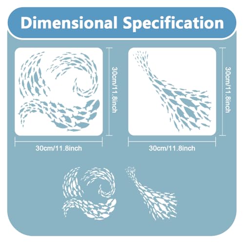 2 Pack School of Fish Ocean Animal Stencils for Painting 11.8 x 11.8 Inch Reusable Plastic Fish Sea Animal Stencils for Painting on Wall Wood Furniture Fabric Canvas, DIY Craft Stencil | 11.8" x 11.8" Plastic Craft Stencils, Fish Wall Stencils, DIY Home D