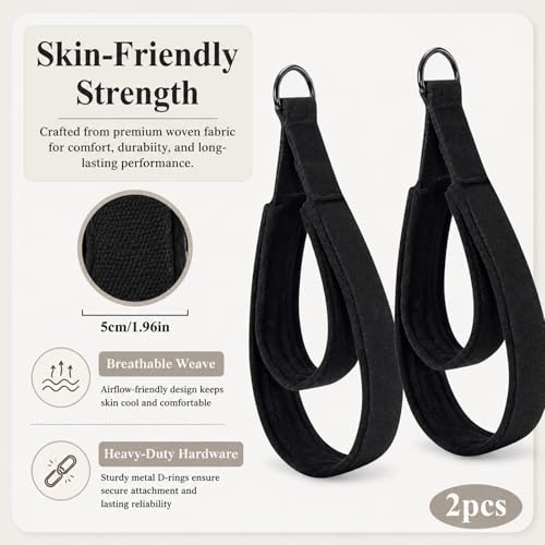 2PCS Pilates Straps Soft Padded Handles,Pilates Double Loop D-Ring Straps
