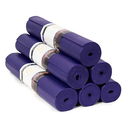 Voyage 5mm Studio Yoga Mats, 6 Pack, 72x24in | Extra Long, Anti-Tear Exercise Mats for Workout, Stretching, Fitness - Non Slip Gym Mats for Home, Schools and Studios - color: Purple