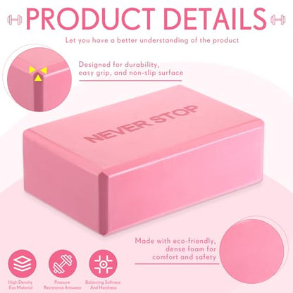 RoundFunny 4 Pack Yoga Blocks Non Slip Pilates Foam Brick - color: Pink