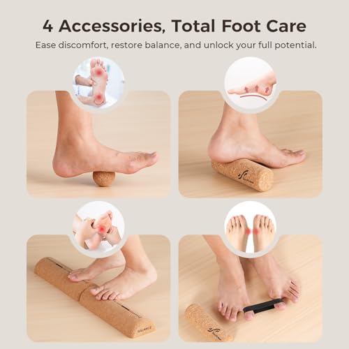 Sportneer Cork Balance Board, Foot and Ankle Strengthener Kit | 4-in-1 Foot Massage & Balance Trainer Set for Foot Pain Relief, Physical Therapy, Arch Training, Improve Balance & Stability
