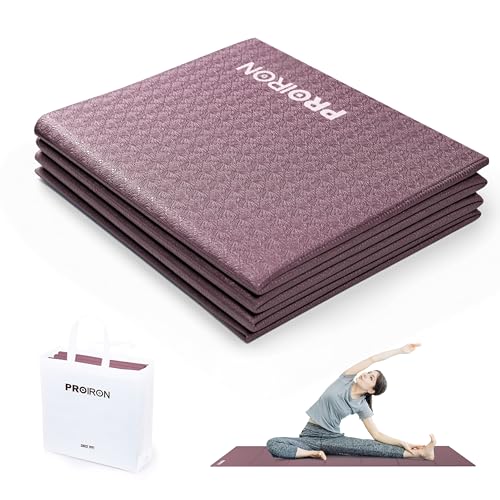 PROIRON Foldable Yoga Mat 0.24"/0.16" for Home Workout & Travel, Non Slip Travel Yoga Mats with Carry Bag, Packable Yoga Mat for Home Gym, Pilates, Fitness,Stretching - color: (0.16" PVC) Claret