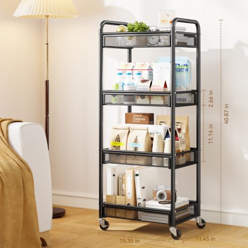 YASONIC 4 Tier Rolling Cart – Rolling Storage Cart with Wheels - color: Black, size: 4-tier