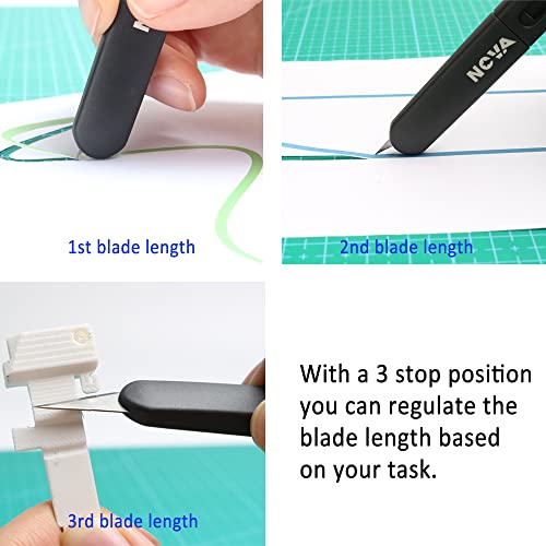 Nova Precision Craft & Hobby Knife, Premium Safety Cutter for Trimming, Vinyl Weeding and Art, Innovative Flat Design for a Better Use, Retractable #11 Fine Point Blade, Super Slim and Safe - color: Blue