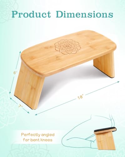 Hihealer Folding Bamboo Meditation Bench with Cushion & Carry Bag – Ergonomic Yoga and Prayer Stool for Comfort and Posture Support (Black) - color: Black