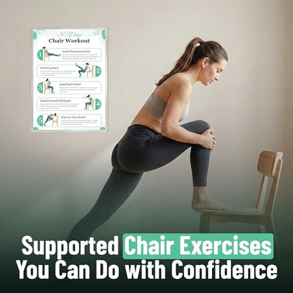 Chair Yoga Chart for Seniors & Beginners, Set of 6 Waterproof Laminated Posters, 3 Plans & 3 Routines of Gentle Seated Exercises for Stiffness, Joint Pain & Stress Relief, Easy 30-Day Challenge Guide