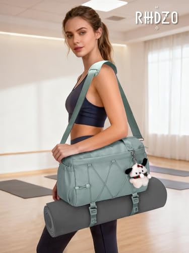RHDZO Small Gym Bag for Women with Yoga Mat Holder and Wet Pocket, Green | Mini Duffle Bag for Men, Yoga Bags with Barbell Pad Holder, Water Bottle Holder, Sports Travel Workout Dance, Luggage Strap - color: Green