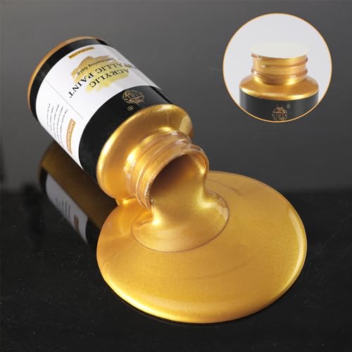 KIRIN Acrylic Paint Metallic, Metallic Gold & Silver & Bronze, Gold Leaf Paint for Art Painting Handcrafts, Idea Paints for Fabric Furniture Wood Clay Canvas Craft Supplies (3Pcs, 125g/Bottle)