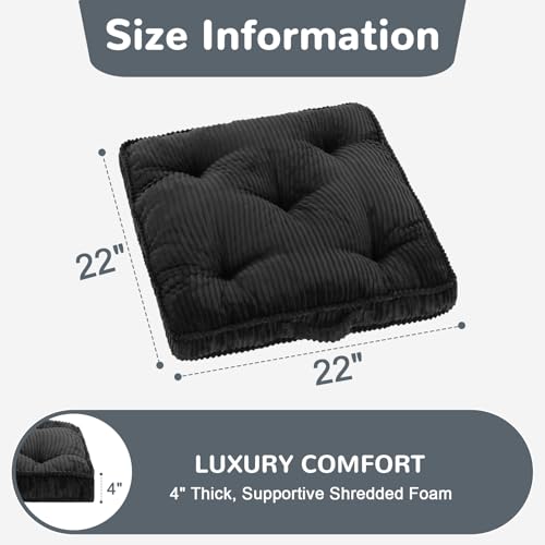 Meditation Floor Cushion, 22x22 Tufted Floor Pillow for Adults - color: Dark Grey, size: 22x22x4 inch
