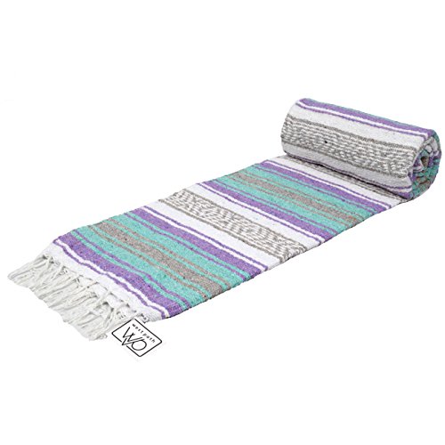 Open Road Goods Multi Color Mexican Falsa Blanket - Handwoven in Mexico - Great for The Beach, Picnics, Yoga, or a Throw! (Mint/Purple) - color: Mint/Purple