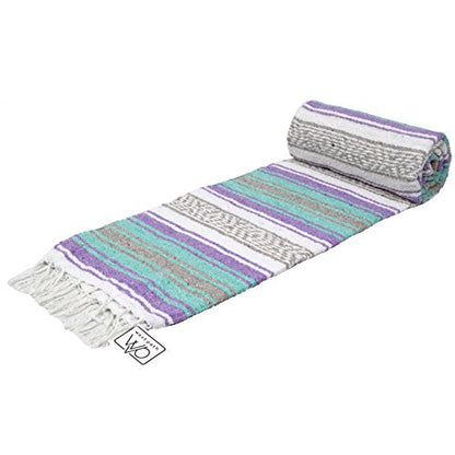 Open Road Goods Multi Color Mexican Falsa Blanket - Handwoven in Mexico - Great for The Beach, Picnics, Yoga, or a Throw! (Mint/Purple) - color: Mint/Purple