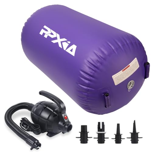 Gymnastics Air Roller Air Barrel Inflatable Tumbling Mat, Tumble Track Backhandspring Mat Gymnastic Equipment with Pump for Yoga Training Cheerleading Home Use - color: A Purple, size: 47.2 x 29.5inch