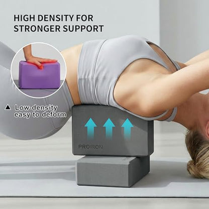 PROIRON Yoga Blocks, 2 Pack Supportive High Density Premium Eva Foam, Soft Non-Slip Surface with Curved Edges Stretch Blocks For Yoga, Pilates, Stretching - color: Meteorite Gray