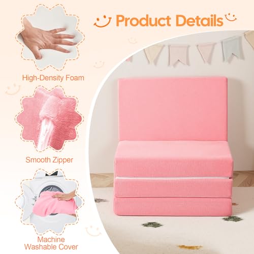 MeMoreCool Kids Folding Mattress, 63x26 Trifold Floor Mat, Pink - color: Pink