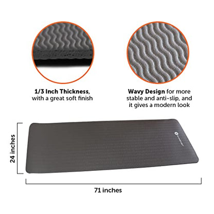 GYMENIST Thick Exercise Yoga Floor Mat Nbr 24 X 71 Inches, Great for Camping Cardio Workout Pilates Gymnastics - color: Black