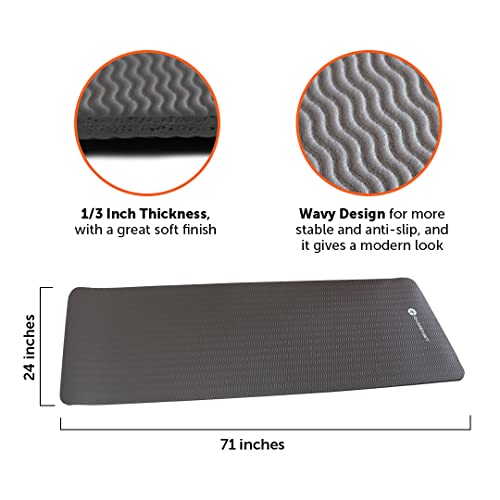 GYMENIST Thick Exercise Yoga Floor Mat Nbr 24 X 71 Inches, Great for Camping Cardio Workout Pilates Gymnastics - color: Black