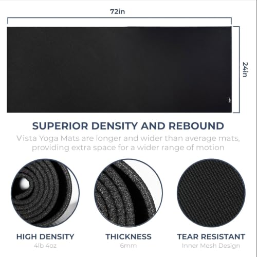 Mount Adams Vista Yoga Mat, 72"x24"x6mm Thick - color: Black - 24 Inches