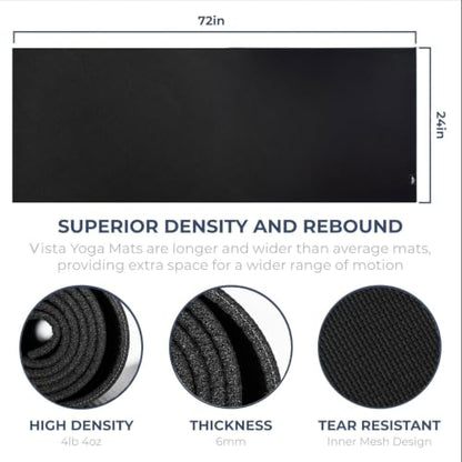 Mount Adams Vista Yoga Mat, 72"x24"x6mm Thick - color: Black - 24 Inches