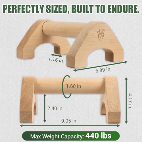 Wooden Push Up Bars, 2 PCS Parallettes with Embedded Non-slip Feet