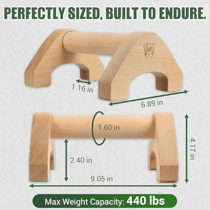 Wooden Push Up Bars, 2 PCS Parallettes with Embedded Non-slip Feet