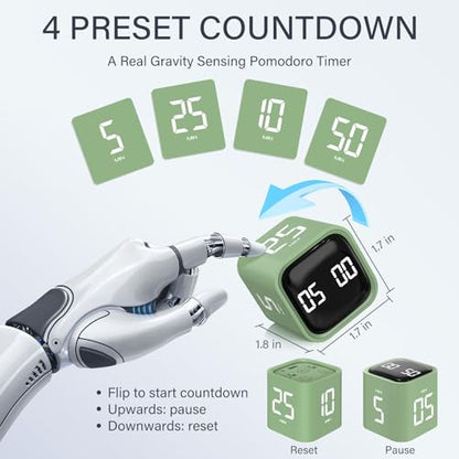 Rotating Productivity Timer 5/25/10/50, Desk Flip Timer for ADHD,Green - color: Green