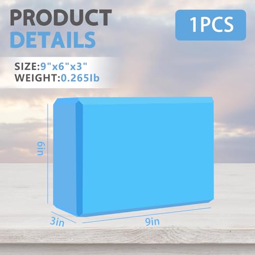Yoga Block - Unsupported Latex Eva foam - Soft non slip surface with bevel for yoga, pilates, meditation - Yoga accessories for stability, balance and deep stretching - color: Light blue