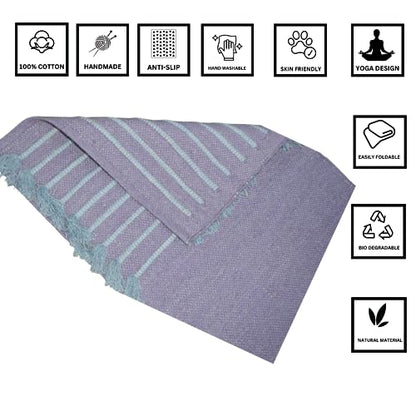 Jaipur art & Rugs Organic Cotton Yoga Mat - Eco-Friendly Hand-Woven Rug - Non Slip & Thick (24”x72”x5mm) for Everyday Fitness at Home - Comfortable Extra-Long - color: Blue-2