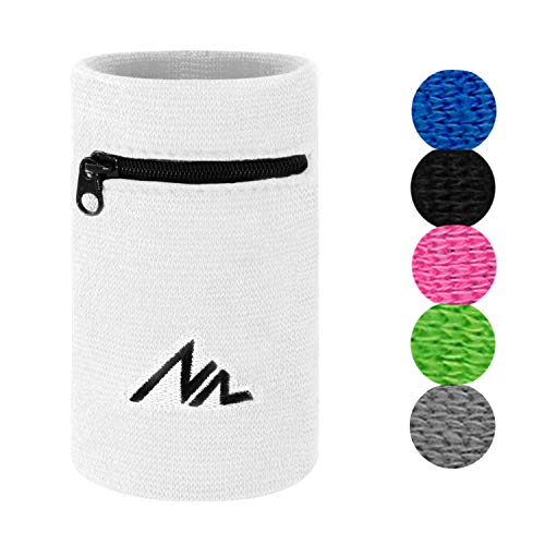 NEWZILL Wrist Wallet Wristband with Zipper - Cotton Sweatbands for Men & Women, Ideal for Running, Walking, Basketball, Football, Tennis, Hiking - color: White, style: Large-1PCS