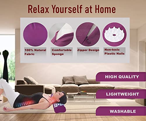 Acupressure Pillow Acupuncture Massager for Massage Neck Back Head Pain Relief, Relieves Muscle Stress Relaxation, Purple - color: Purple