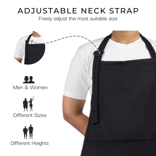 RAJRANG 100% Cotton Cooking Apron with 3 Pockets Kitchen Chef BBQ Adjustable Bib Aprons for Women Men - color: Black