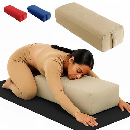 Rectangular Yoga Bolster Pillow for Meditation, Yoga & Back Support – Soft Meditation Cushion with Removable Hand Wash Cotton Cover & Carry Handle (beige) - color: Beige