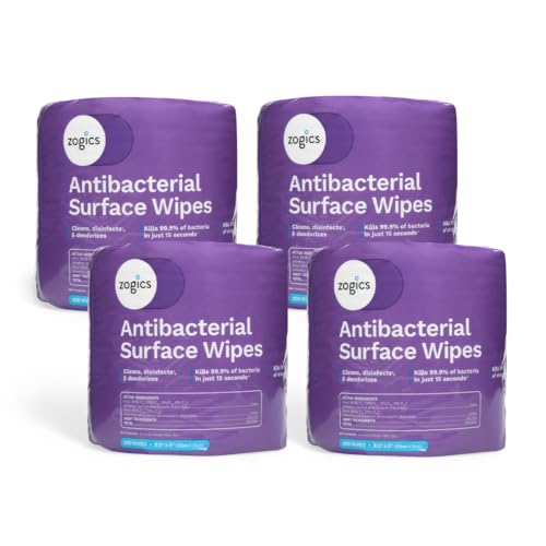 Zogics Antibacterial Disinfecting Wipes, 4 Rolls, 3,200 Count - size: 1 Count (Pack of 4)