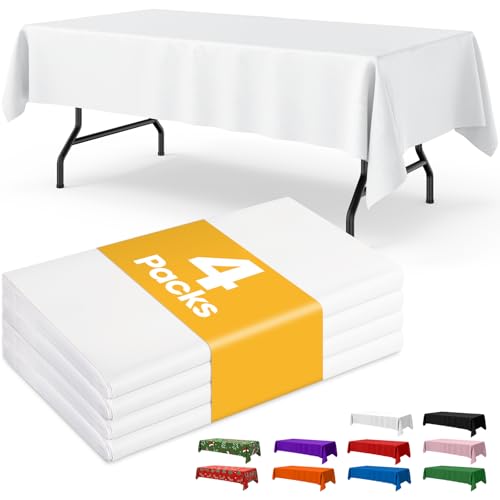 Niuara White Plastic Table Cloth - 4 Pack 54" × 108" Rectangle Disposable Tablecloths for 6FT Tables, Table Cover for Party, Holiday & Gathering Use | Rectangle, 6 ft Tables, Party Holiday Gathering - color: White, size: 54" x 108" - 4 Packs