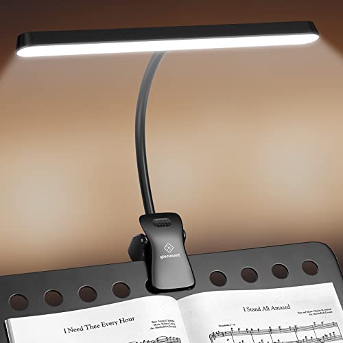 Glocusent Rechargeable Music Stand Light, 11.2” Wide Piano Light | 57 LED Clip On Light, 3 Colors & 5 Brightness Piano Lamp,140Hrs Runtime, For Musician/Piano Player/Sheet Music/orchestra - color: Black