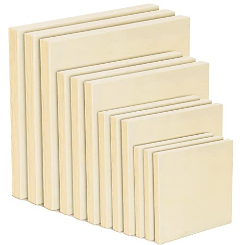 Youyole 12 Pcs Unfinished Wood Canvas Boards for Painting,4, 6, 8, 10 Inch | Square Wooden Panel Boards, Smooth Unfinished Surface, Acrylic Painting Drawing, Xmas DIY Wood Crafts, Holiday Art Projects