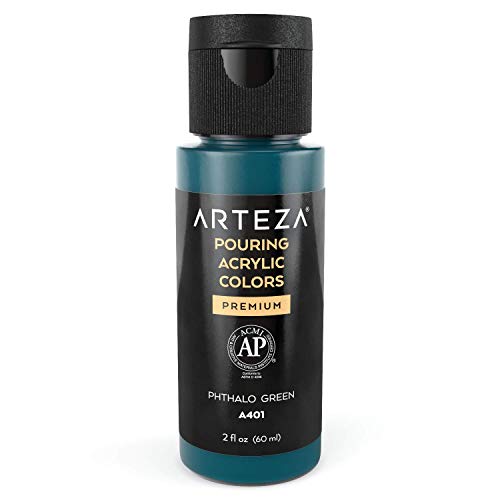 ARTEZA Acrylic Pouring Paint, 2oz (60 ml), Phthalo Green High Flow, No Mixing Needed, For Pouring on Canvas, Glass, Paper, Wood, Tile, Stones - color: Phthalo Green, size: 2 Fl Oz (Pack of 1)